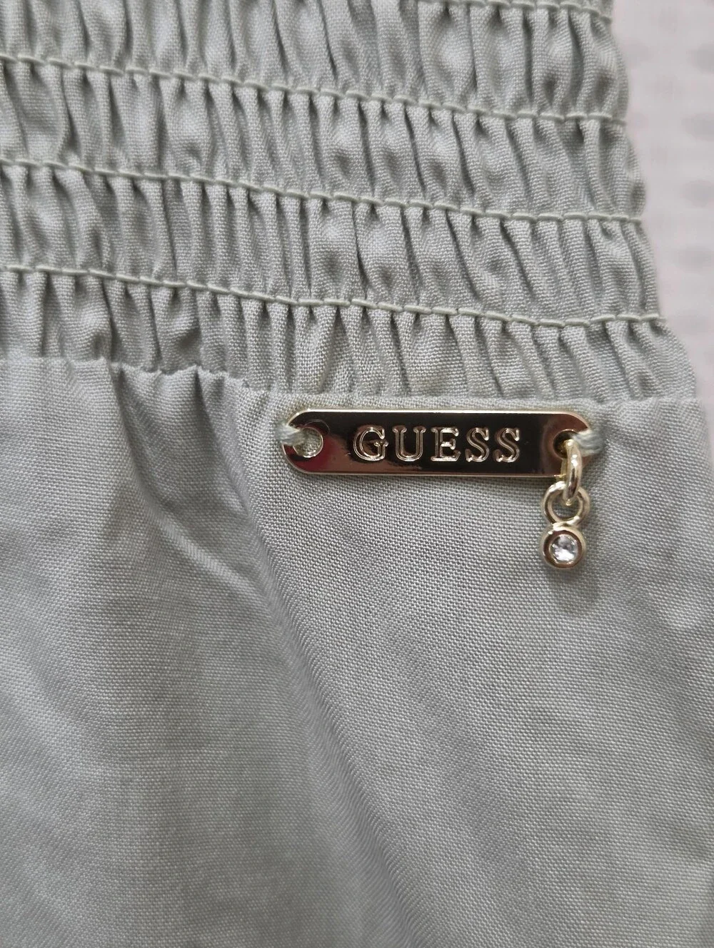 Guess Light Sage Green Smocked Ruffled Elastic-Waist Dress Girls Size 14